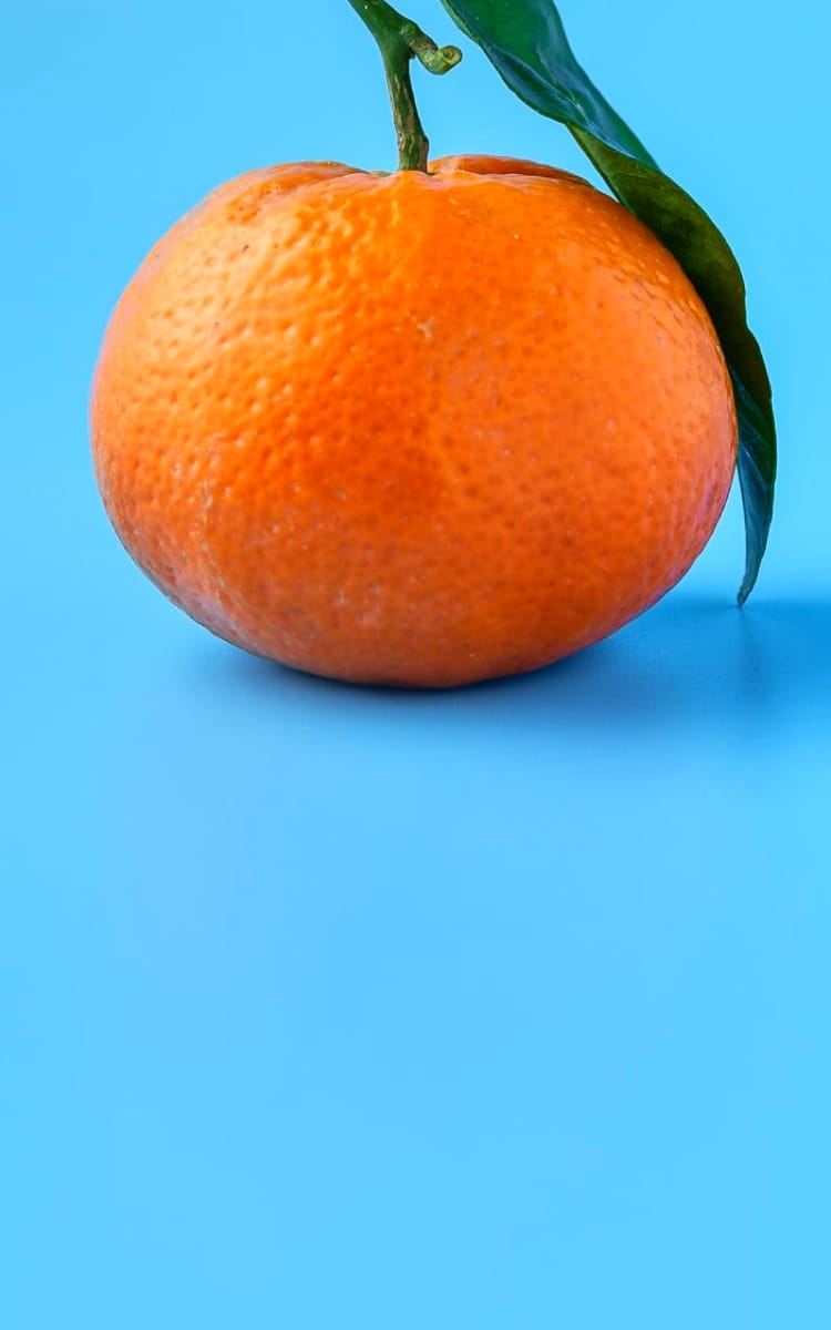 Tangerine on blue background